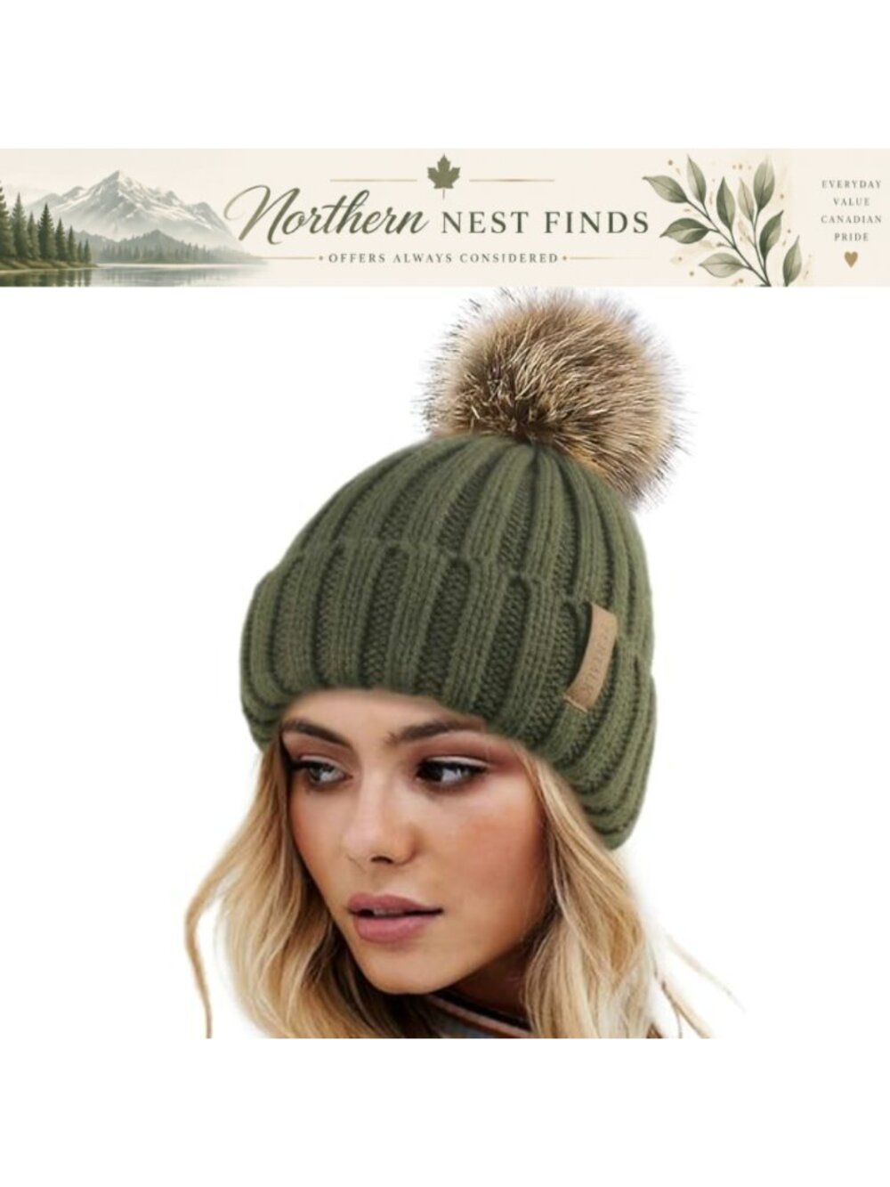 Womens Winter Knit Beanie Hat Faux Fur Pom Pom Warm Skull Cap